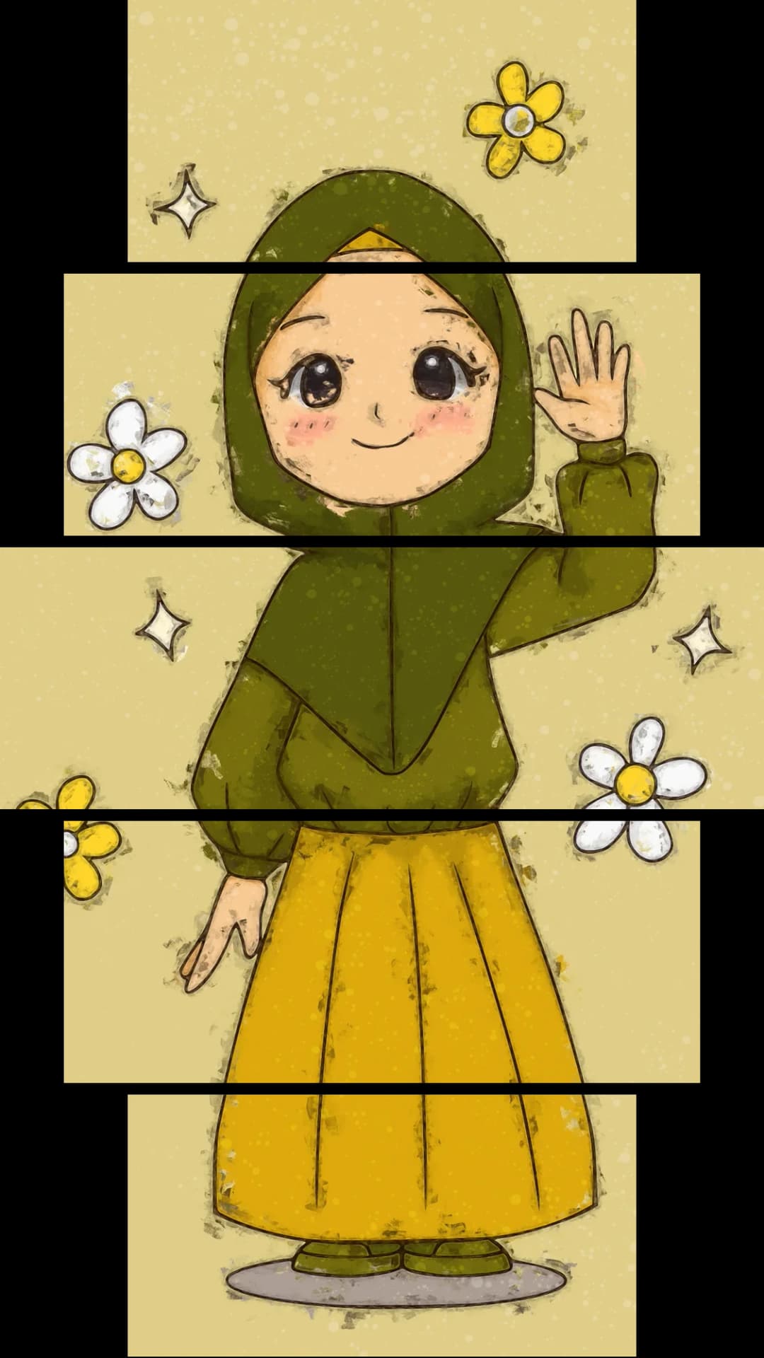 Cute Hijabi Girl Waving – 5 Panels Hierarchy