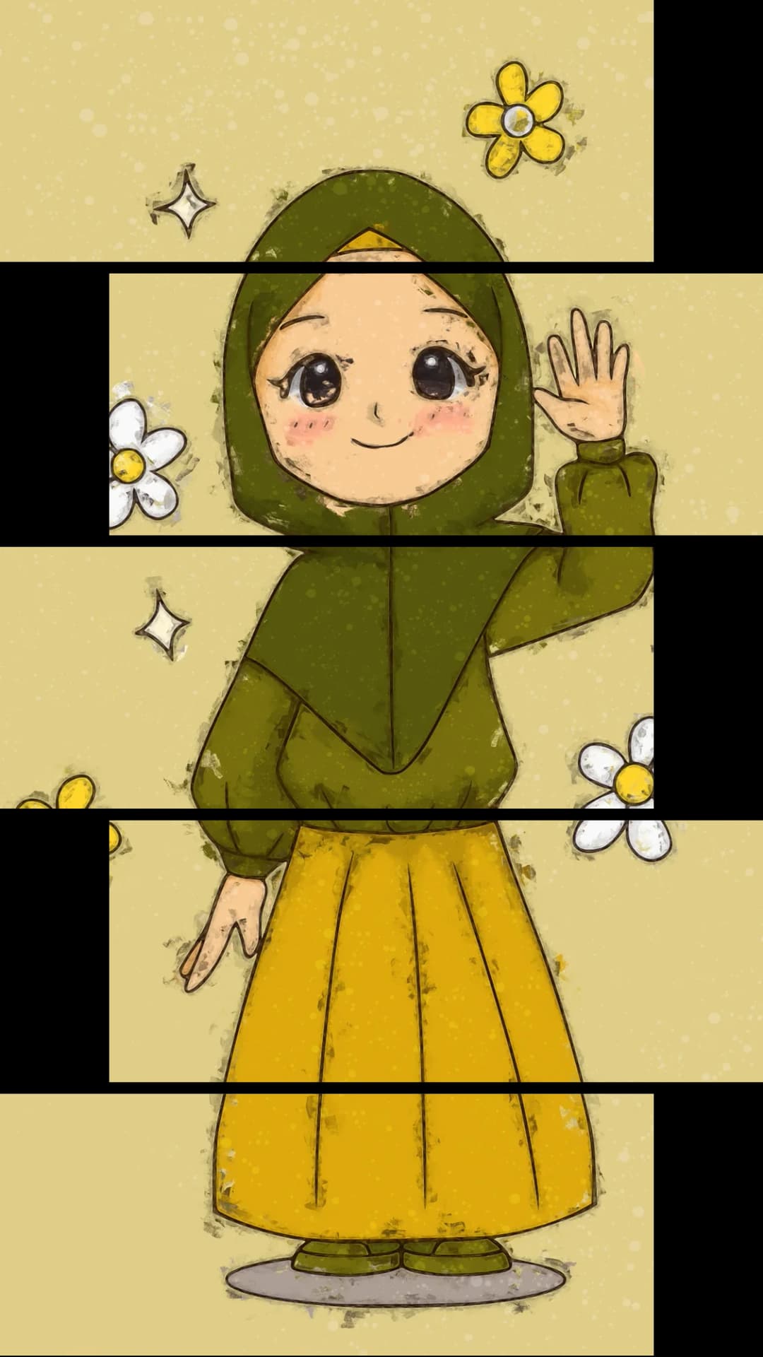 Cute Hijabi Girl Waving – 5 Panels Up & Down