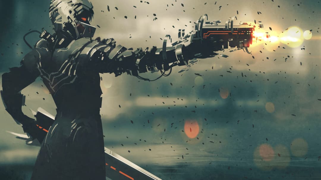 Cyberpunk Warrior Shooting