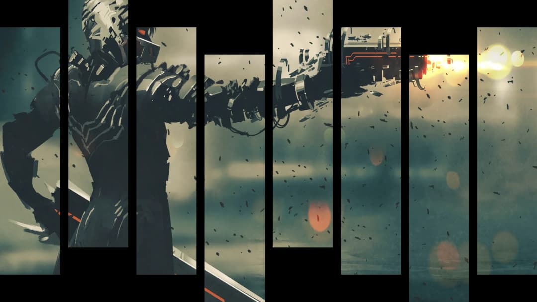 Cyberpunk Warrior Shooting – 8 Panels Hierarchy