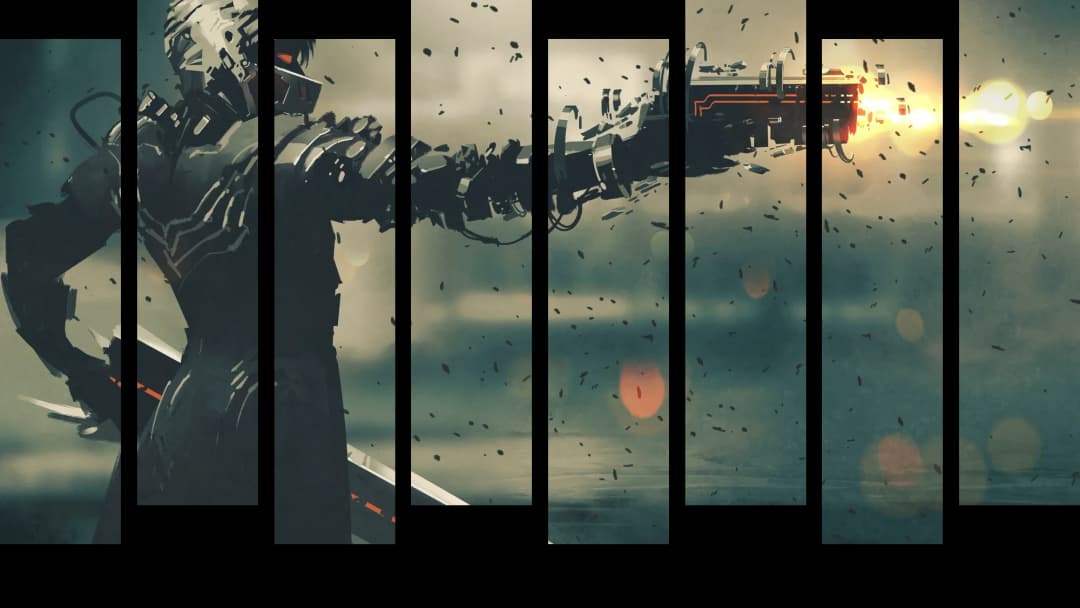Cyberpunk Warrior Shooting – 8 Panels Up & Down