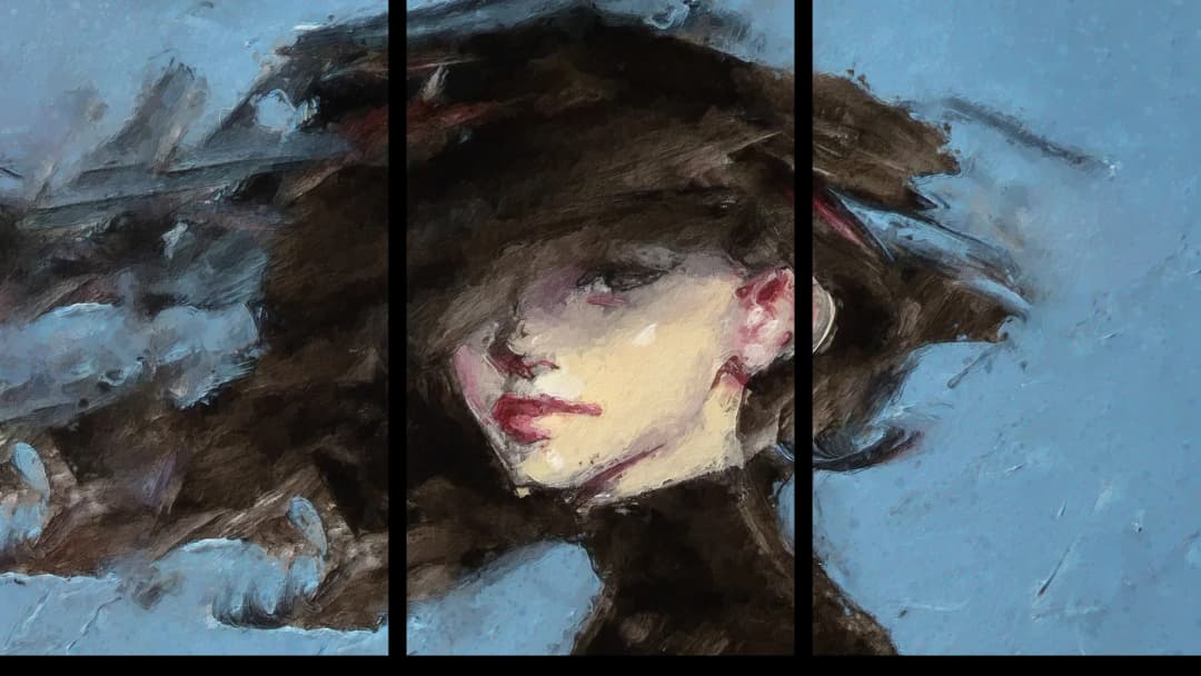 Dark Hat Wind Portrait – 3 Panels