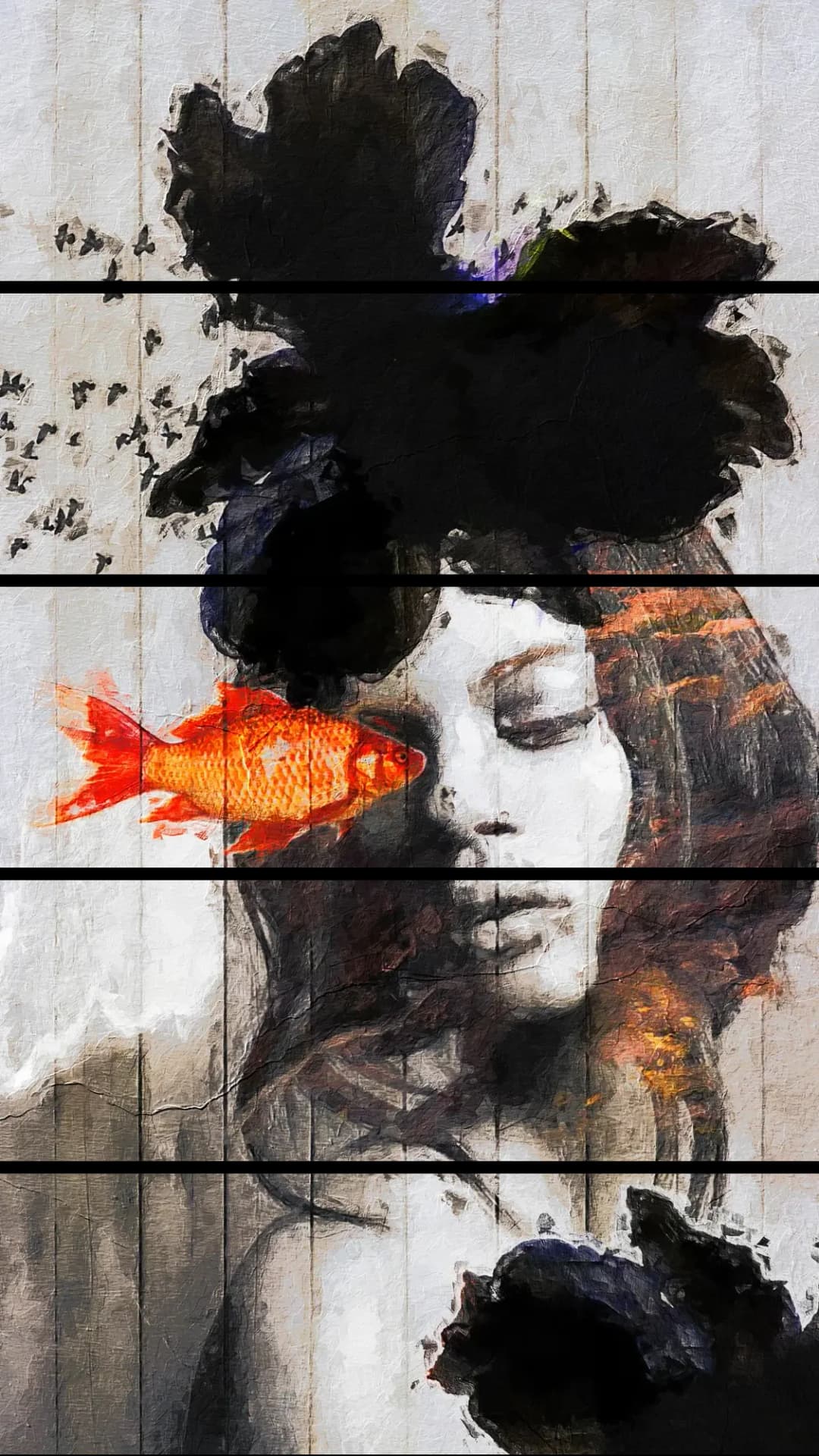 Dreamy Woman Goldfish – 5 Panels Straight