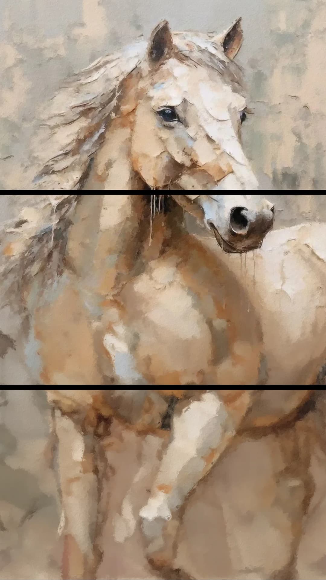 Elegant Cream Horse – 3 Panels