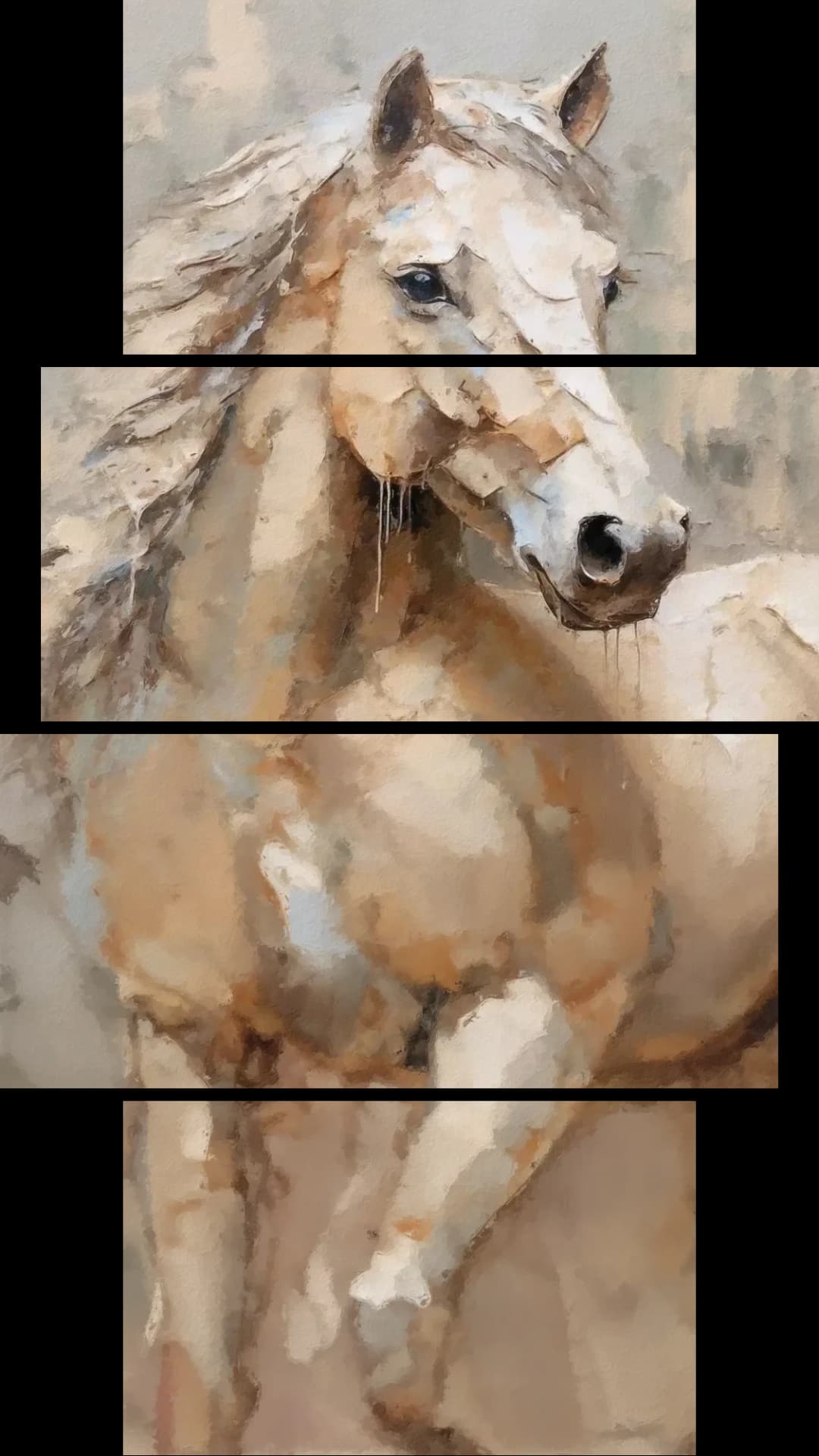 Elegant Cream Horse – 4 Panels