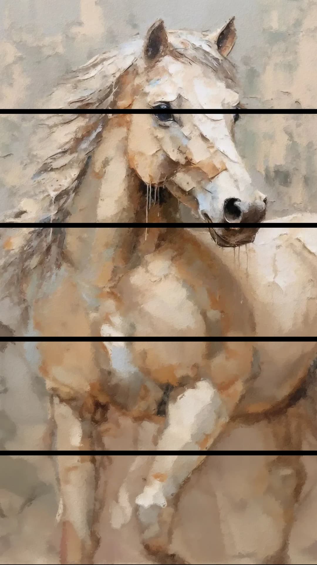 Elegant Cream Horse – 5 Panels Straight