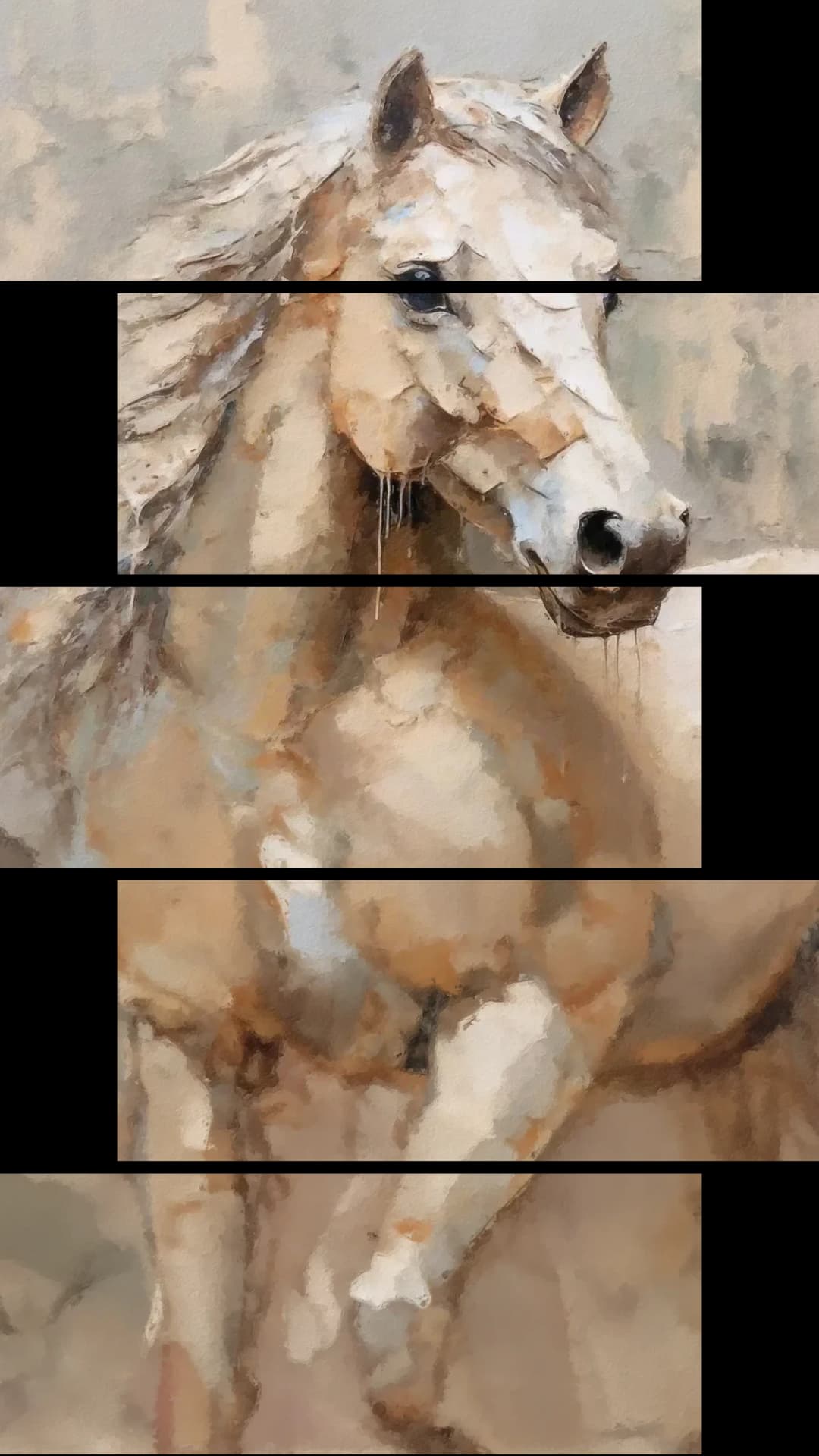 Elegant Cream Horse – 5 Panels Up & Down