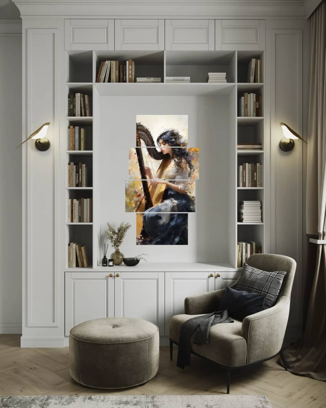 Elegant Harpist Flowers – 4 Panels