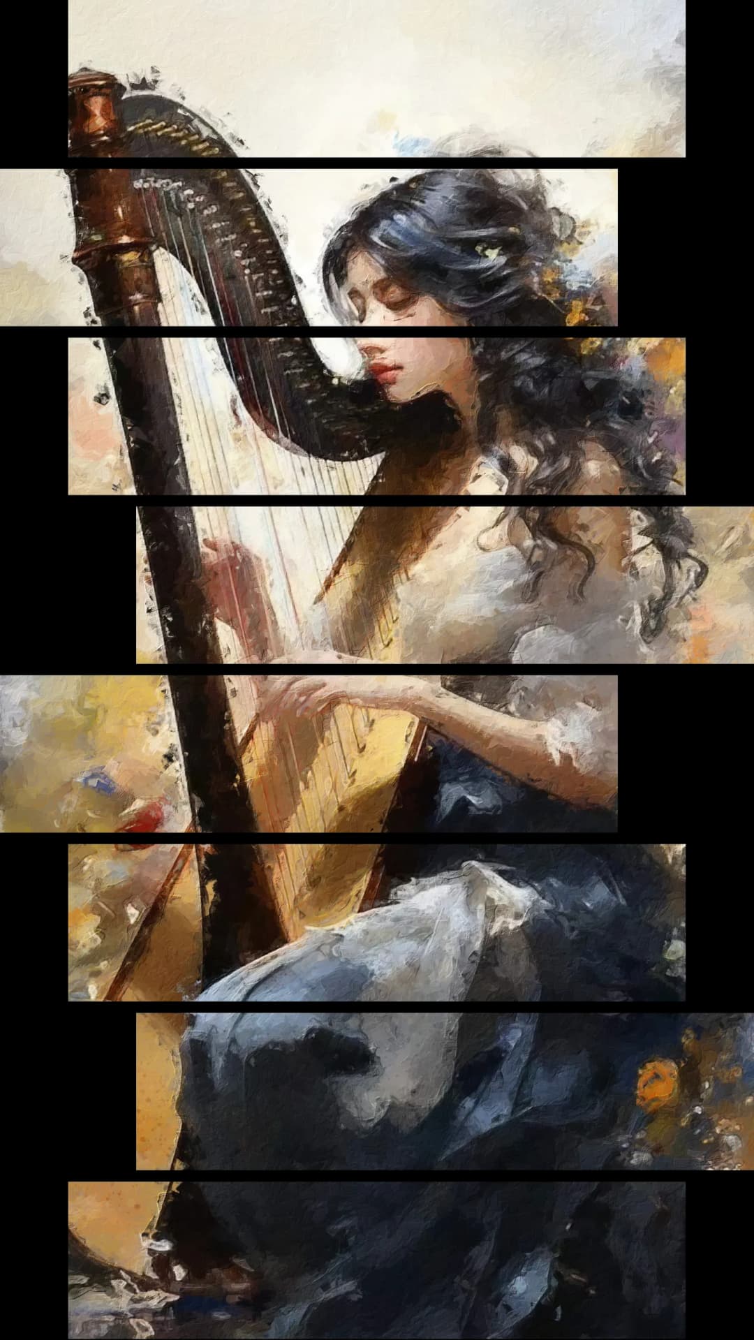 Elegant Harpist Flowers – 8 Panels Hierarchy