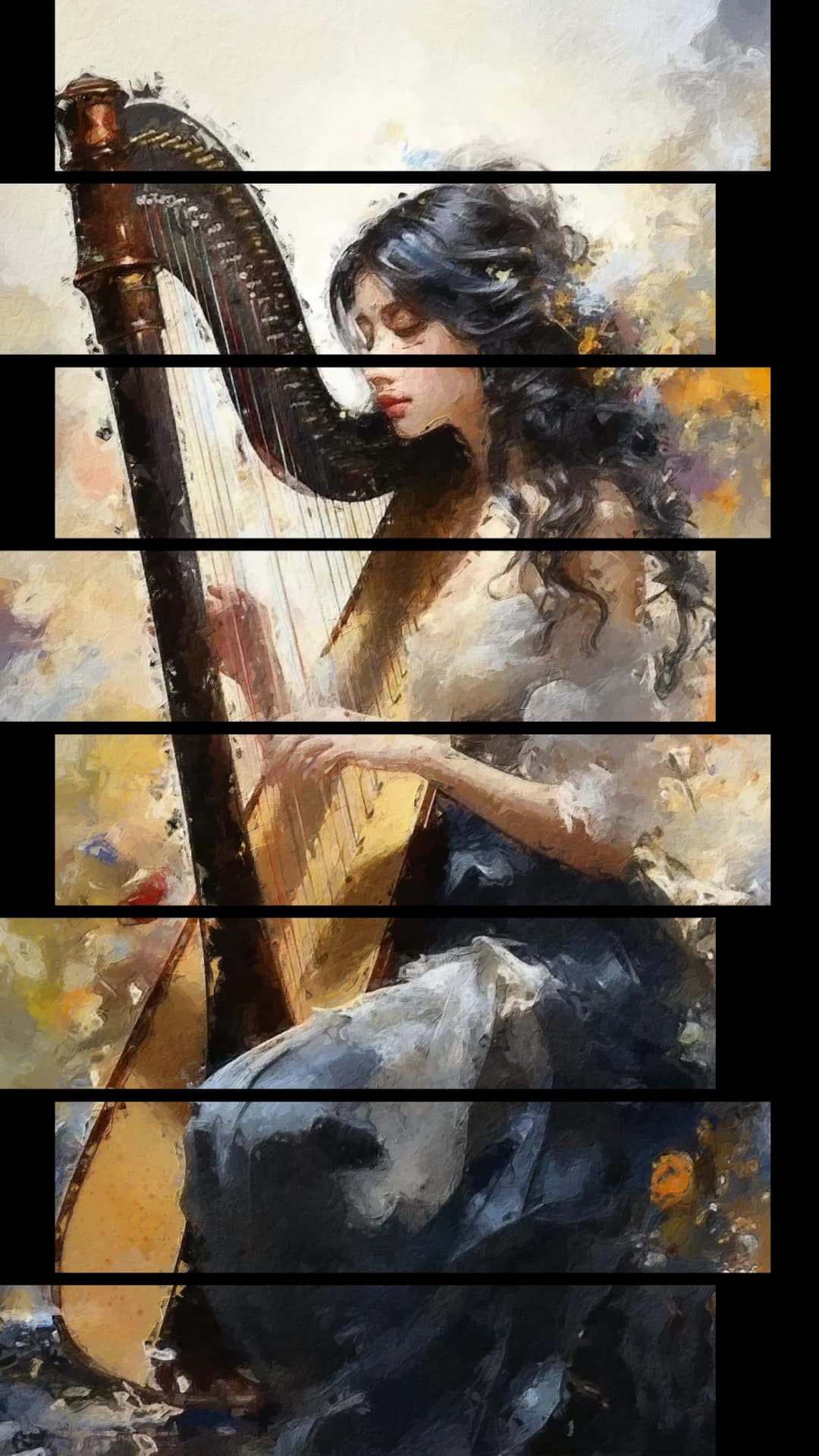 Elegant Harpist Flowers – 8 Panels Up & Down
