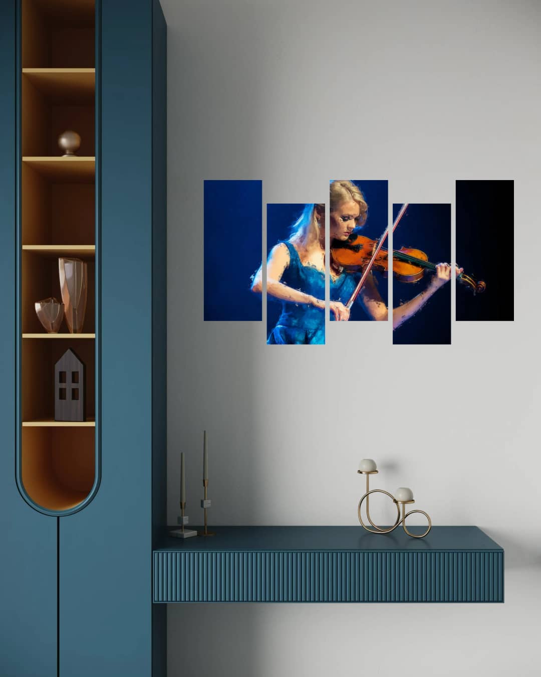 Elegant Violinist Blue – 5 Panels Up & Down