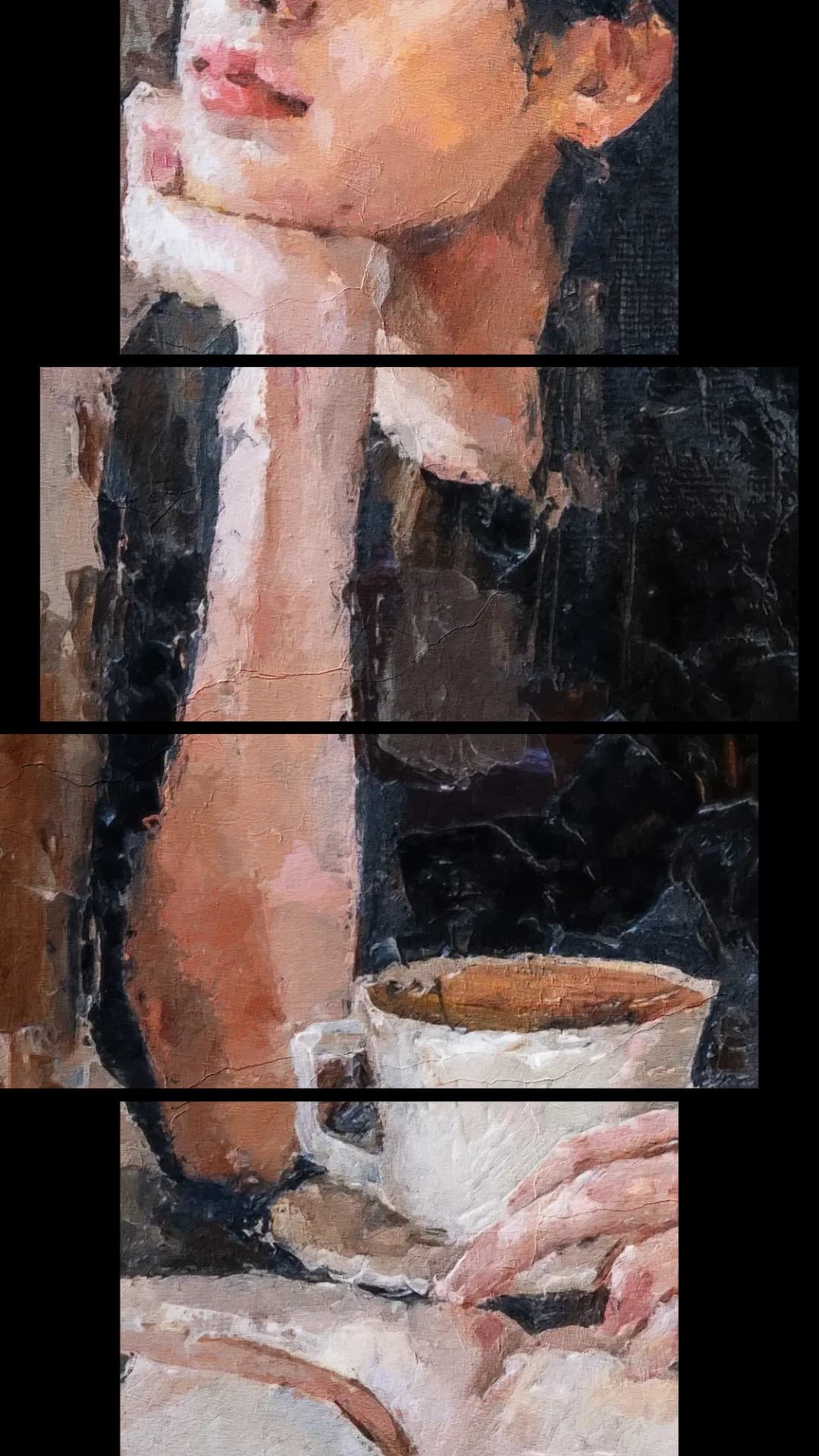 Elegant Woman with Coffee – 4 Panels