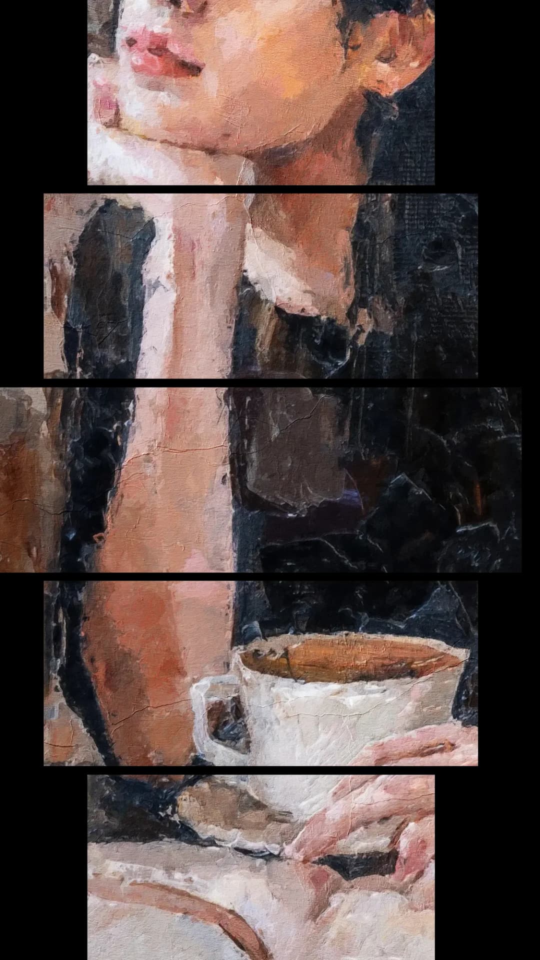 Elegant Woman with Coffee – 5 Panels Hierarchy
