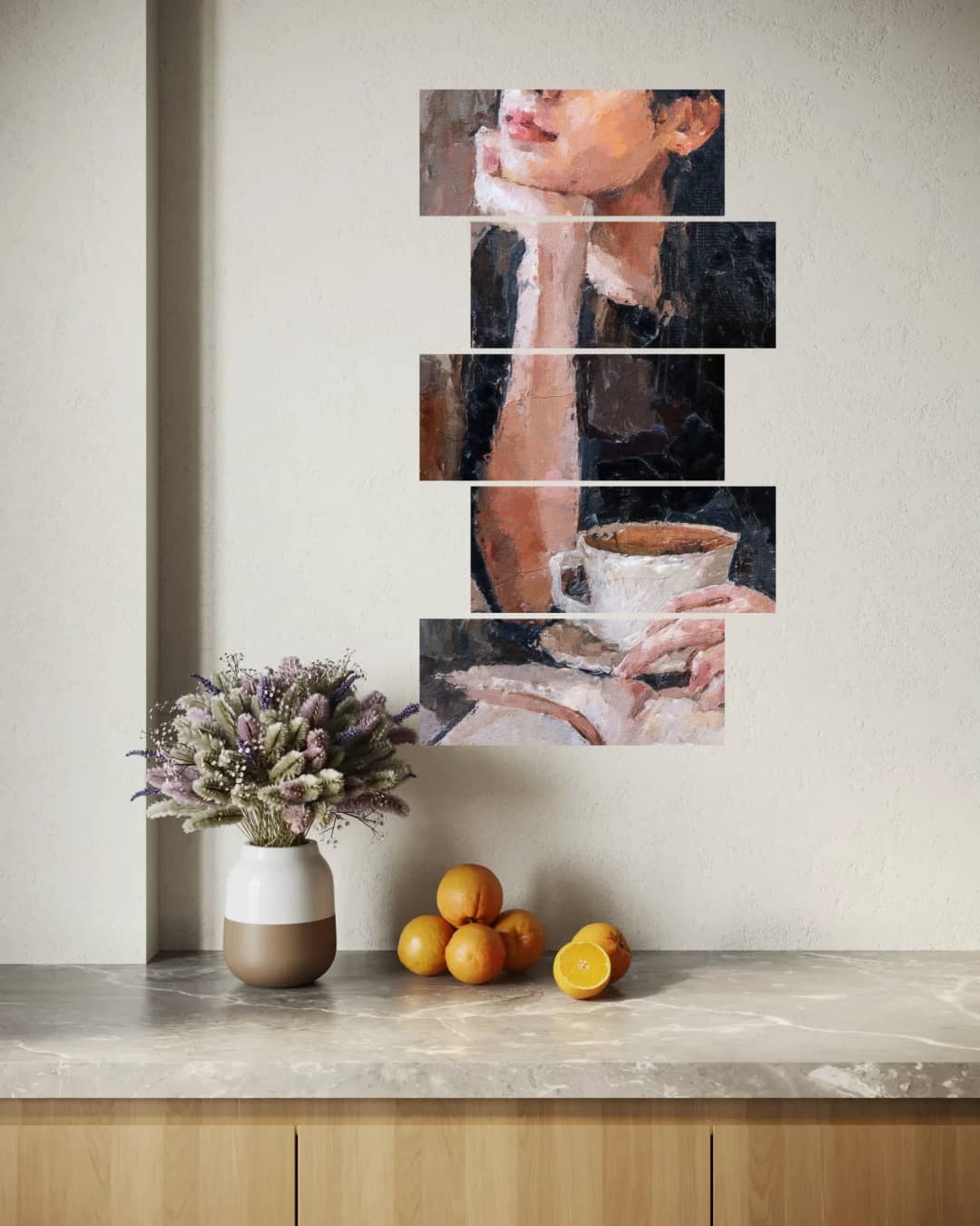 Elegant Woman with Coffee – 5 Panels Up & Down