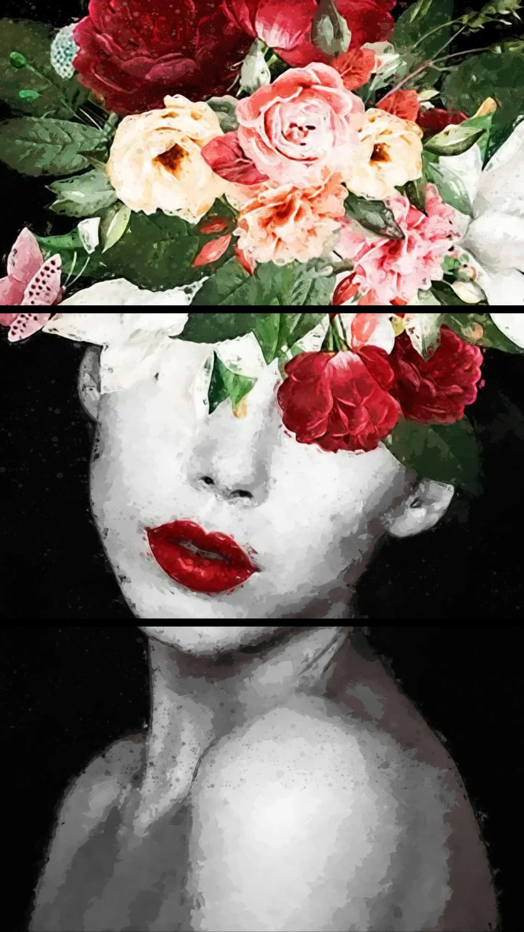 Floral Face Collage – 3 Panels