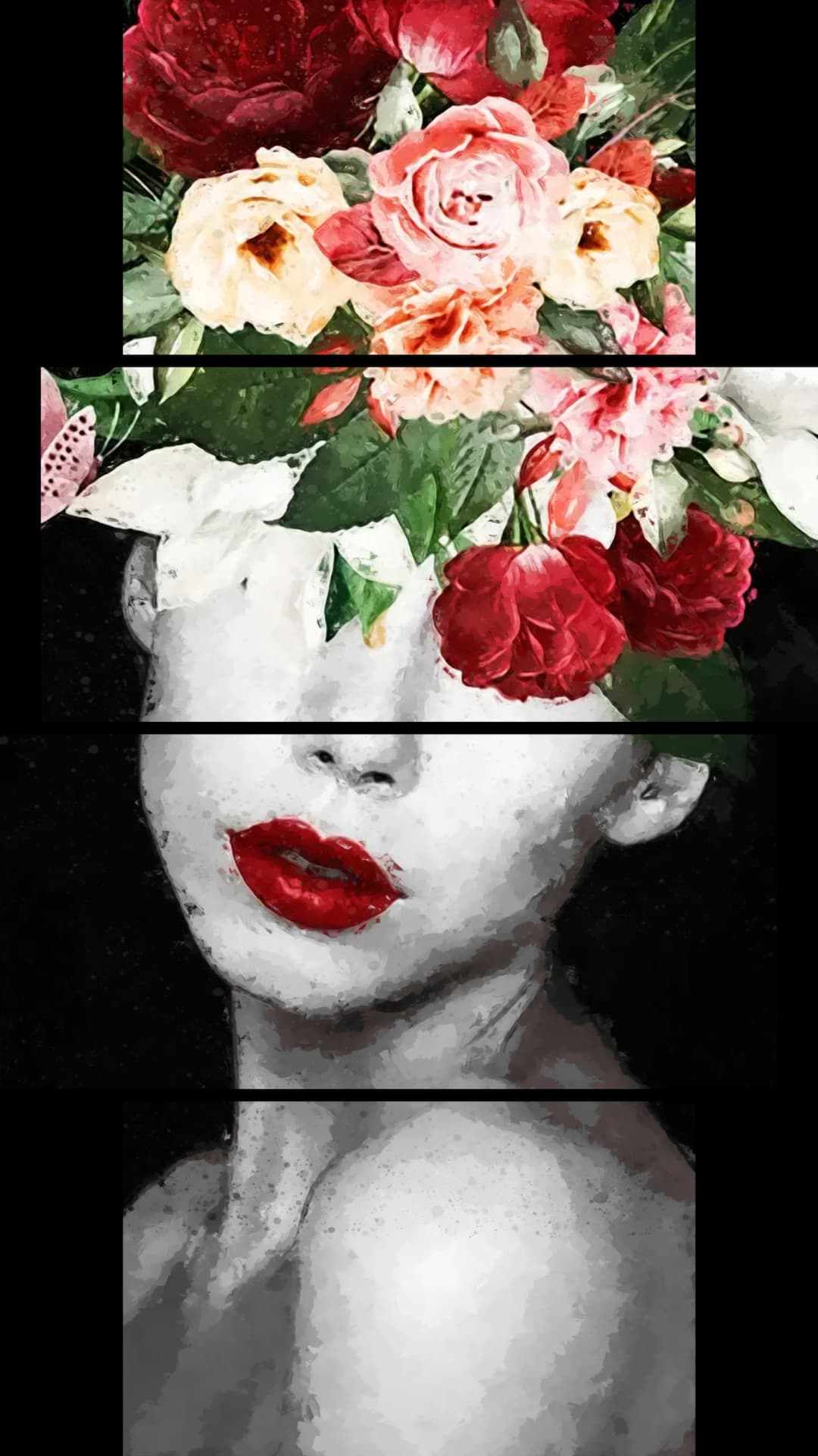 Floral Face Collage – 4 Panels