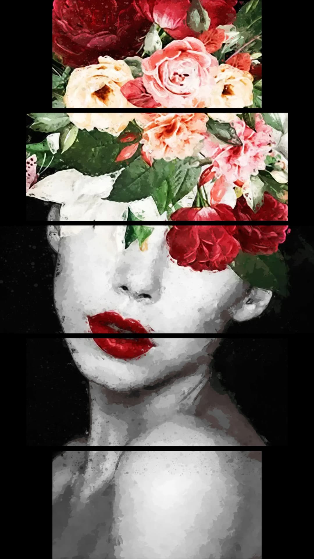 Floral Face Collage – 5 Panels Hierarchy