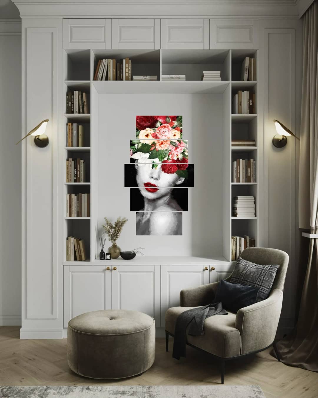 Floral Face Collage – 5 Panels Hierarchy