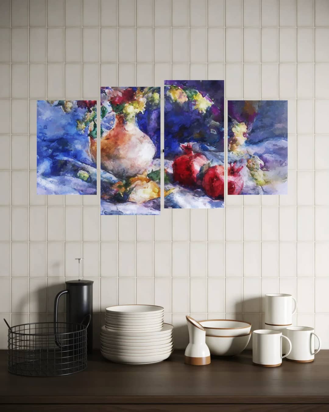 Flowers and Pomegranates – 4 Panels
