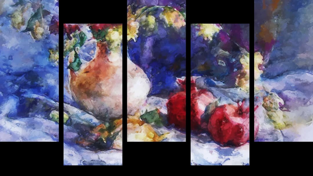 Flowers and Pomegranates – 5 Panels Up & Down