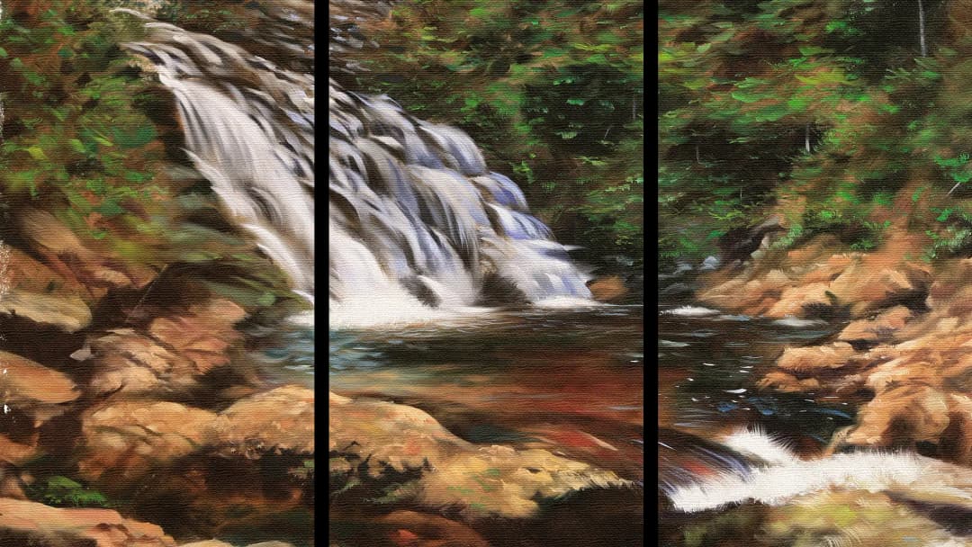 Forest Waterfall Rocky Stream – 3 Panels