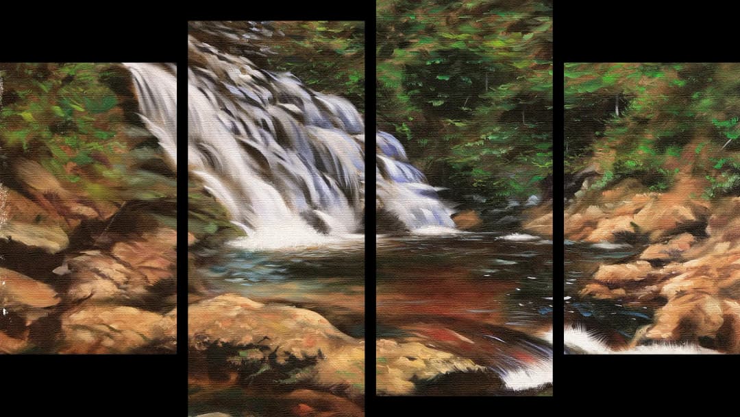 Forest Waterfall Rocky Stream – 4 Panels