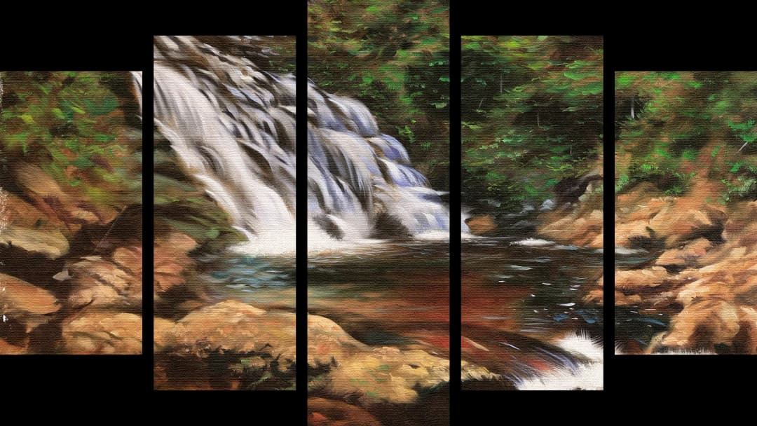 Forest Waterfall Rocky Stream – 5 Panels Hierarchy