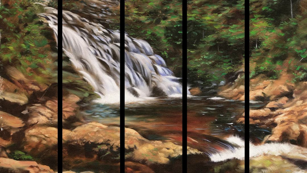 Forest Waterfall Rocky Stream – 5 Panels Straight