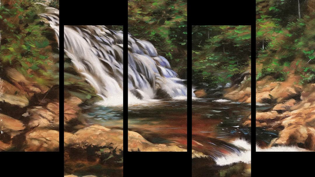 Forest Waterfall Rocky Stream – 5 Panels Up & Down