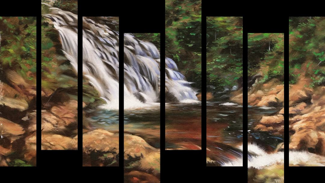 Forest Waterfall Rocky Stream – 8 Panels Hierarchy