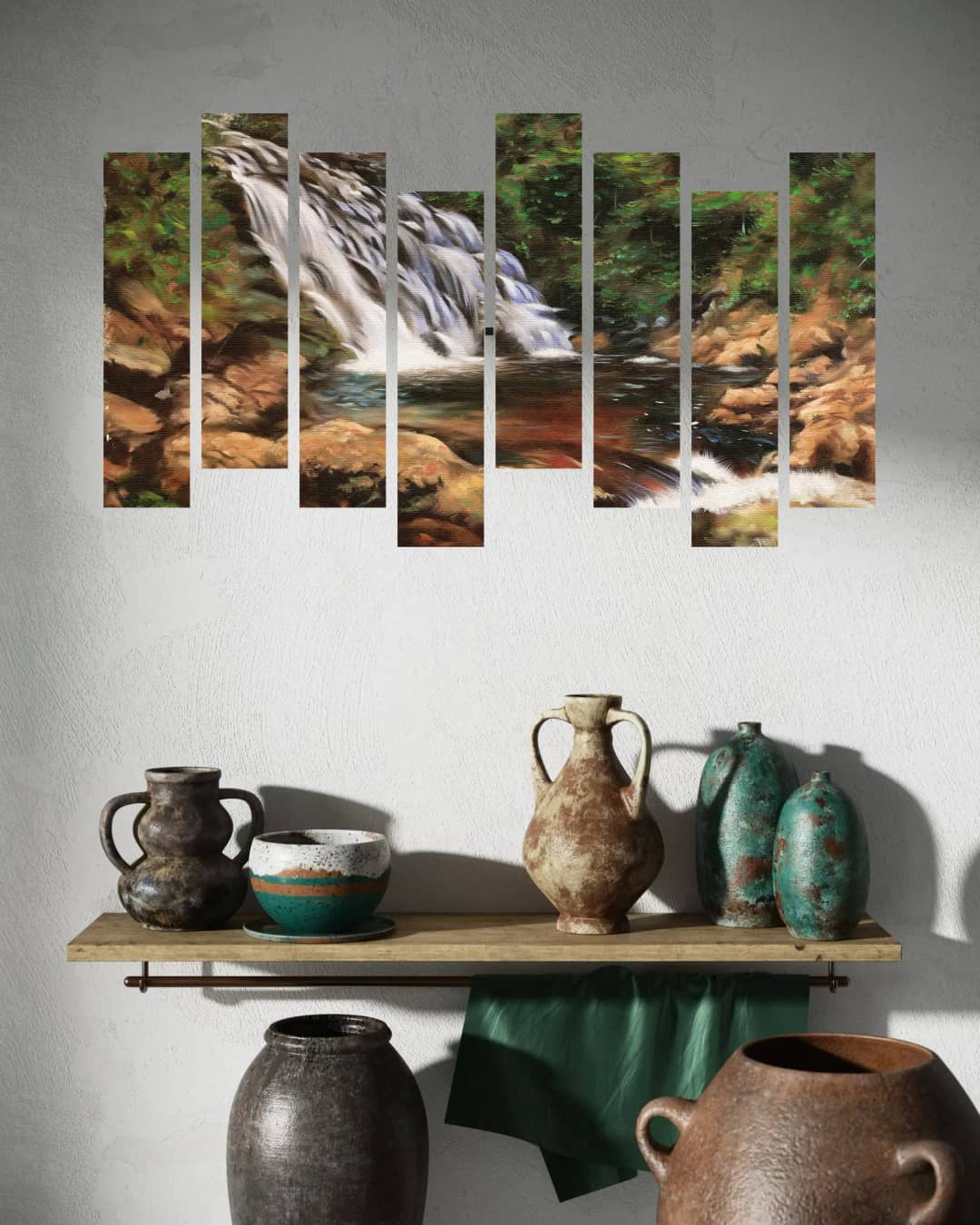 Forest Waterfall Rocky Stream – 8 Panels Hierarchy