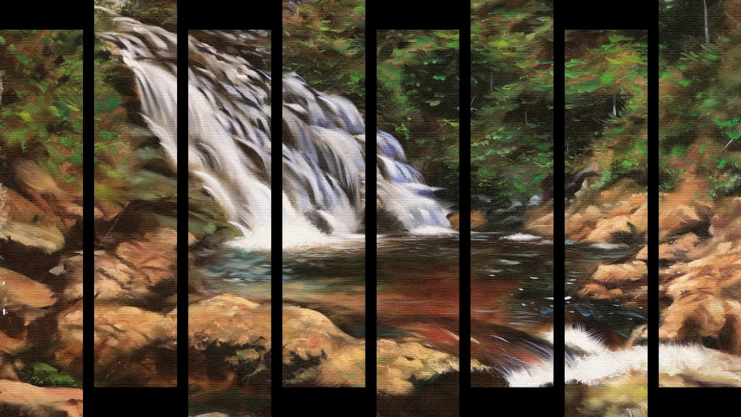 Forest Waterfall Rocky Stream – 8 Panels Up & Down