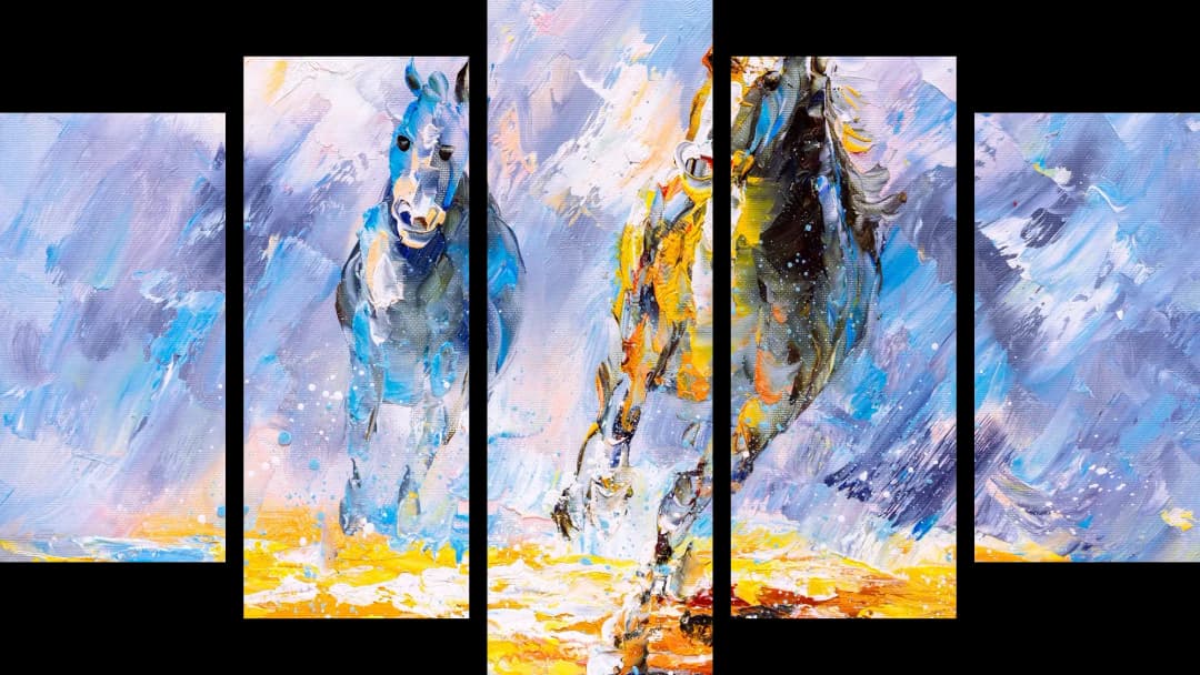 Galloping Horses Painting – 5 Panels Hierarchy