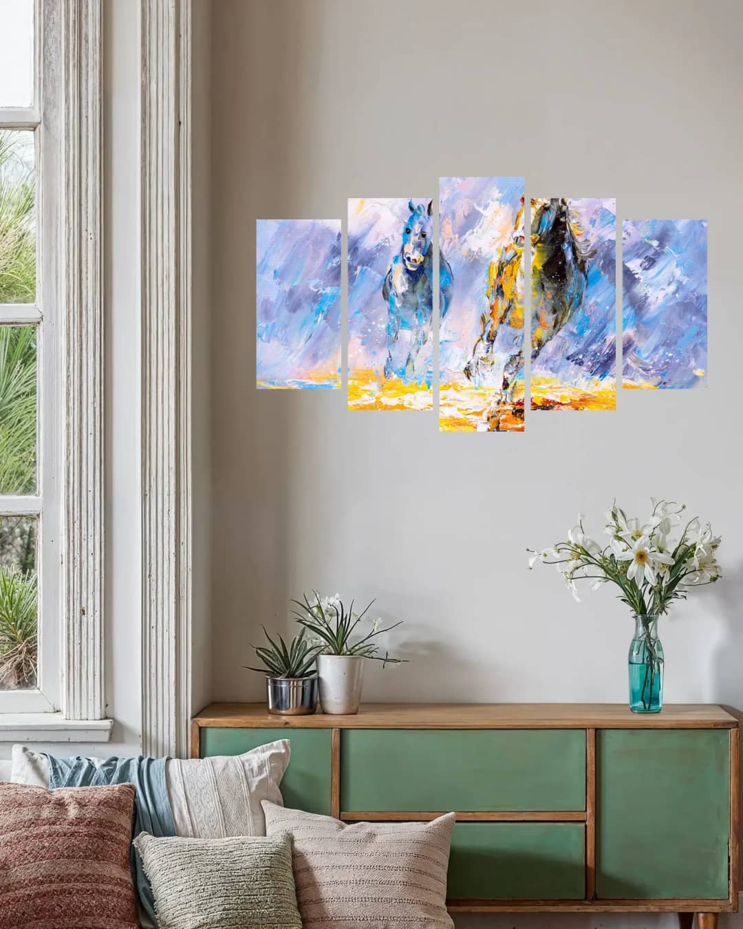 Galloping Horses Painting – 5 Panels Hierarchy