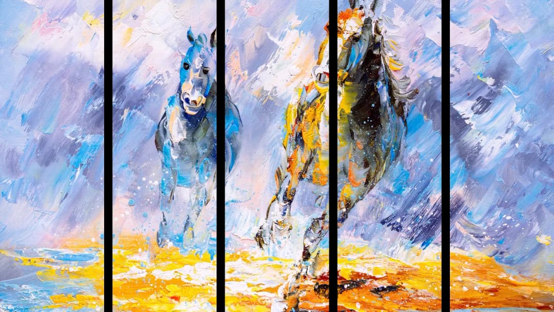 Galloping Horses Painting – 5 Panels Straight
