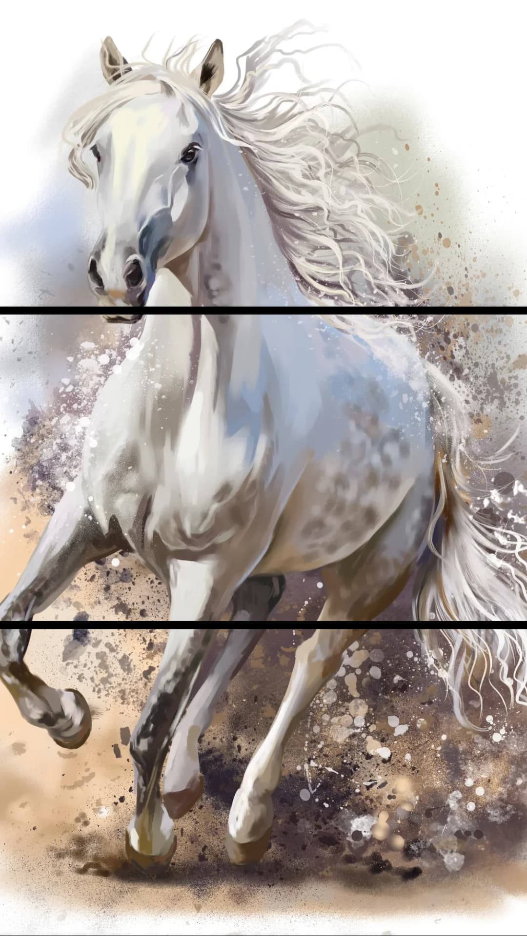Galloping White Horse – 3 Panels