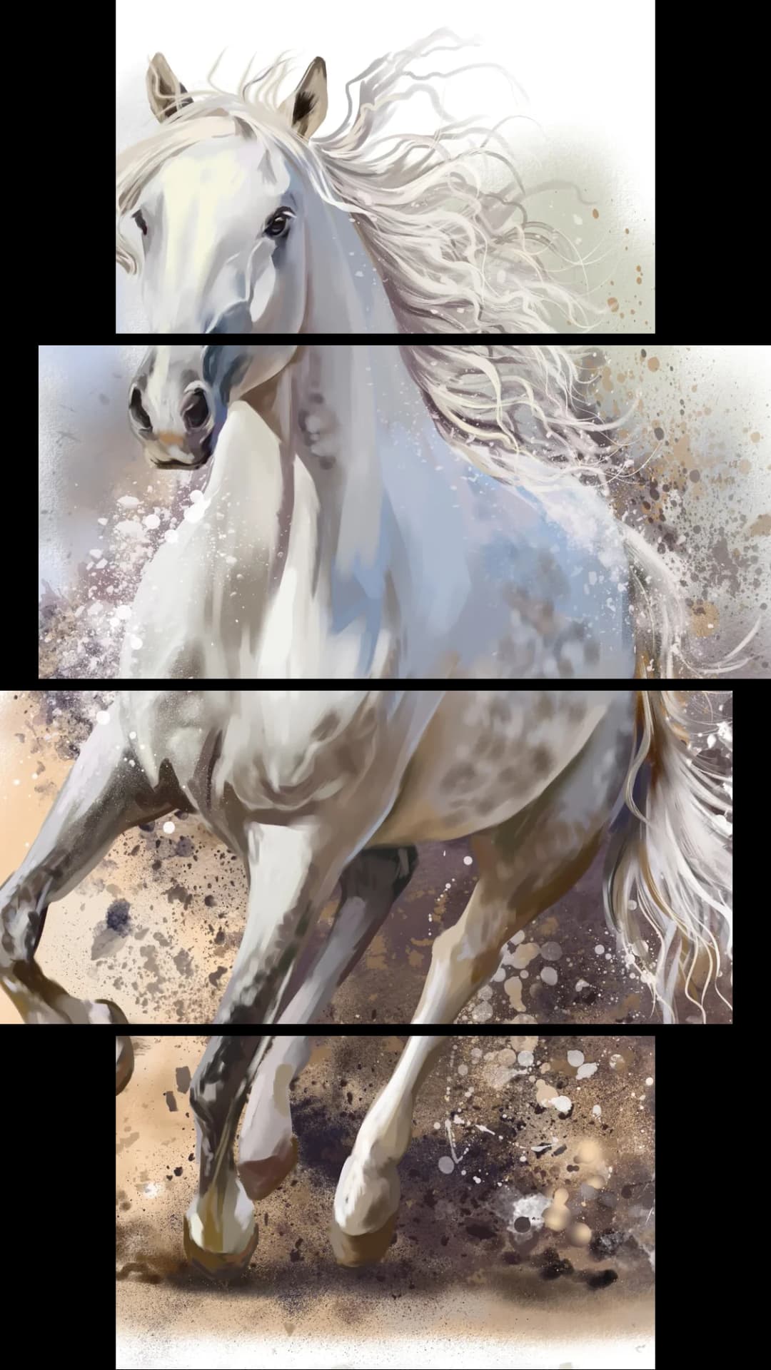 Galloping White Horse – 4 Panels