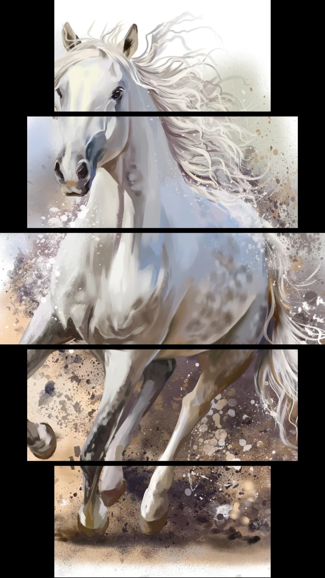 Galloping White Horse – 5 Panels Hierarchy