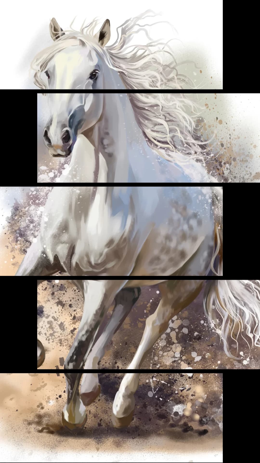 Galloping White Horse – 5 Panels Up & Down