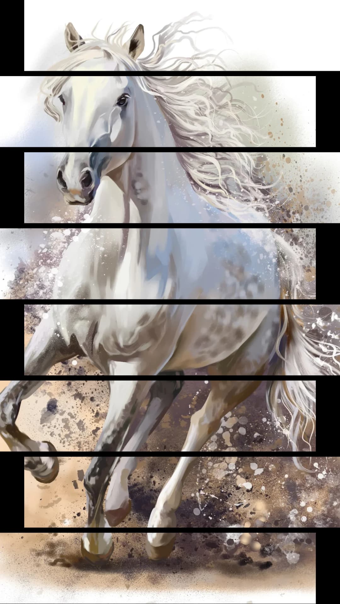Galloping White Horse – 8 Panels Up & Down