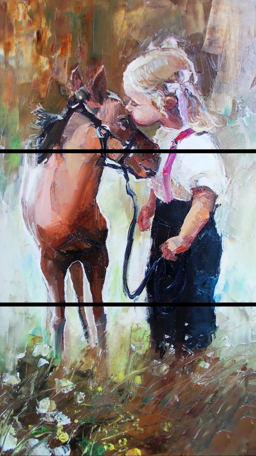Girl Kissing Foal – 3 Panels