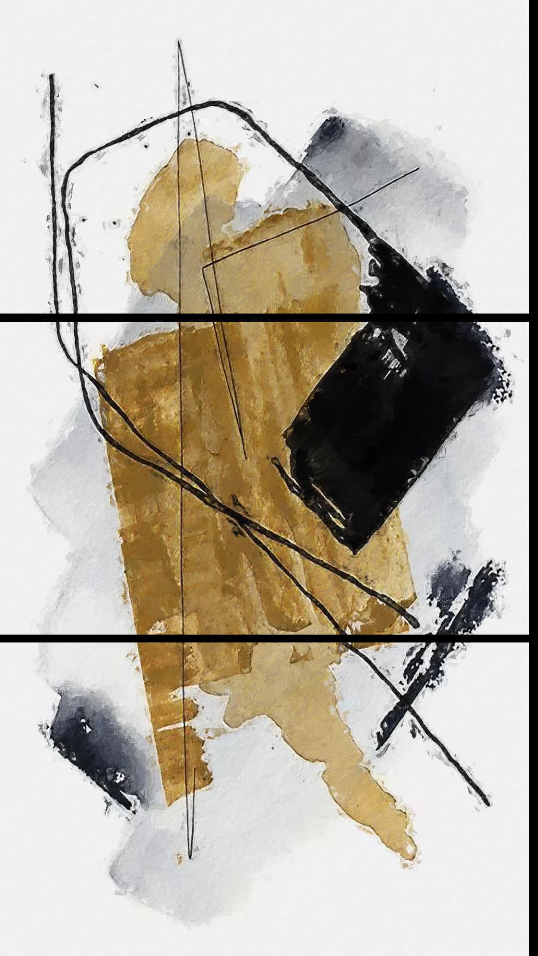 Gold Black Mixed Media – 3 Panels