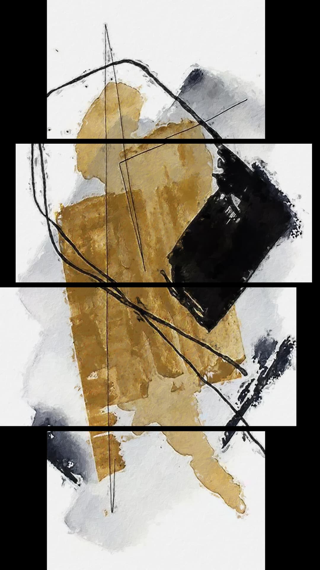 Gold Black Mixed Media – 4 Panels