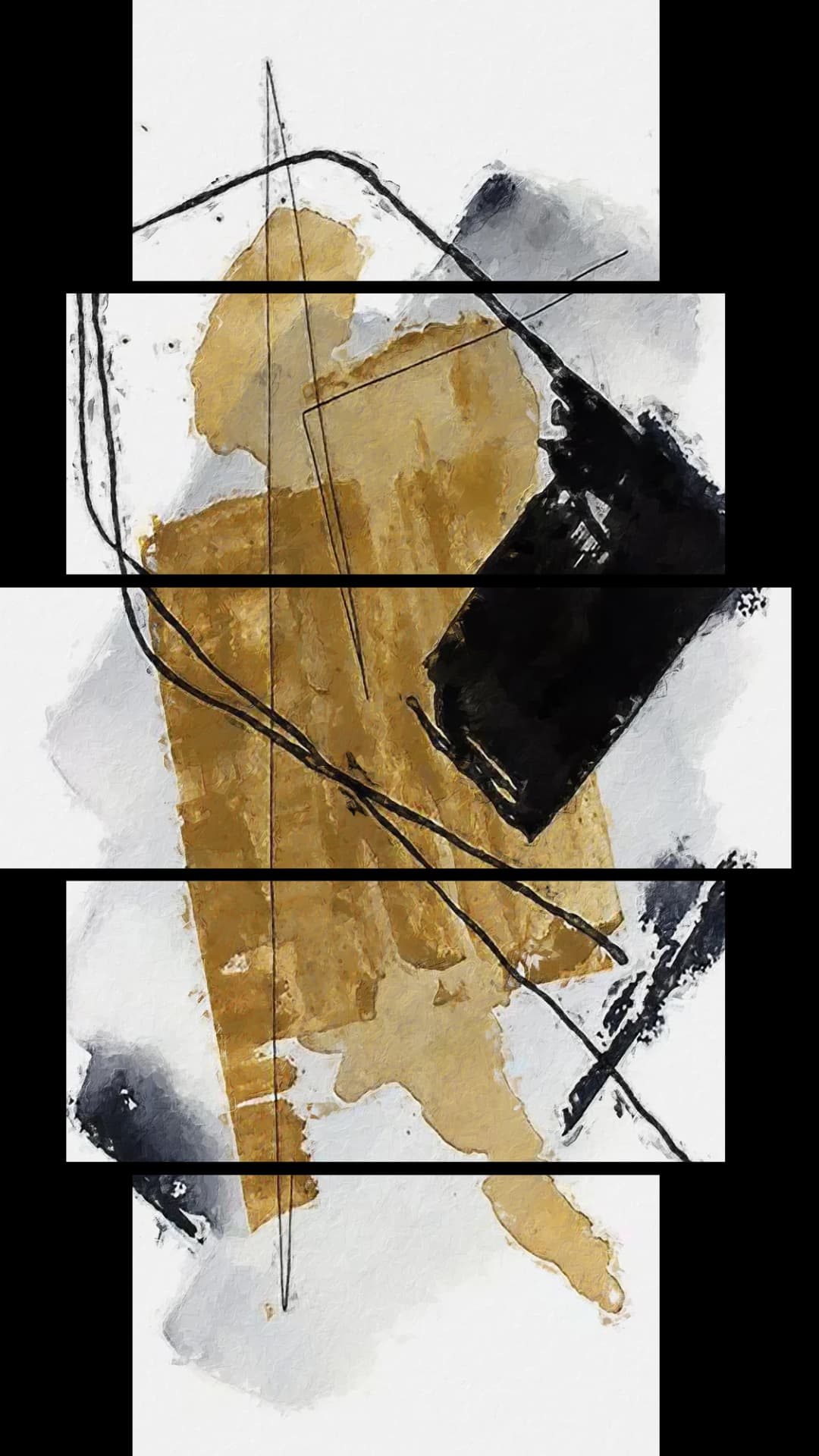 Gold Black Mixed Media – 5 Panels Hierarchy