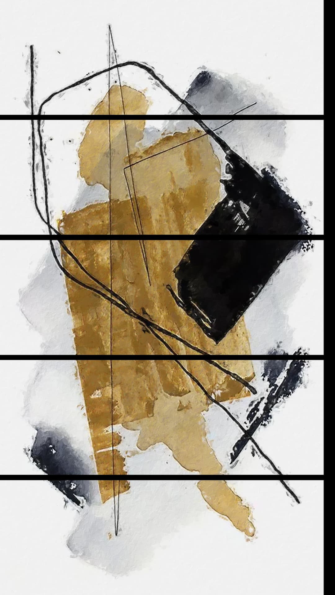 Gold Black Mixed Media – 5 Panels Straight