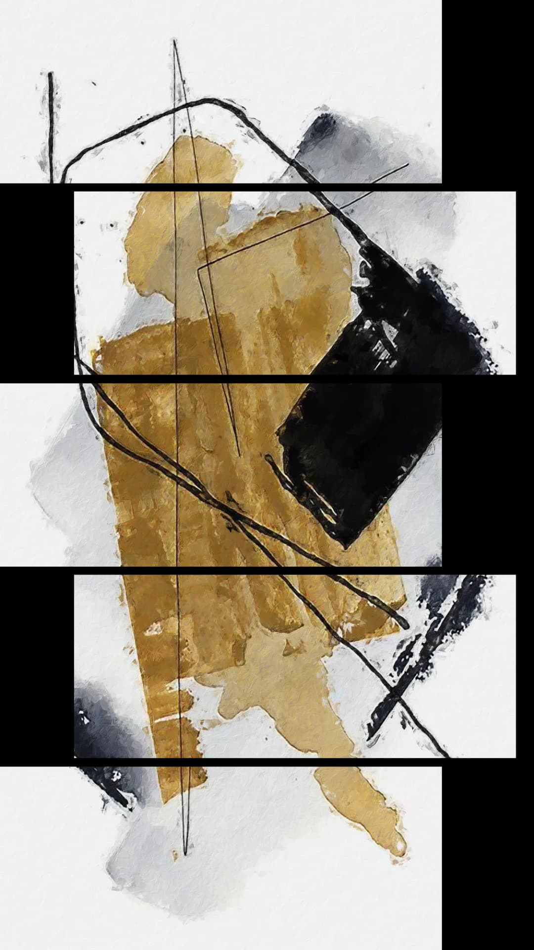 Gold Black Mixed Media – 5 Panels Up & Down