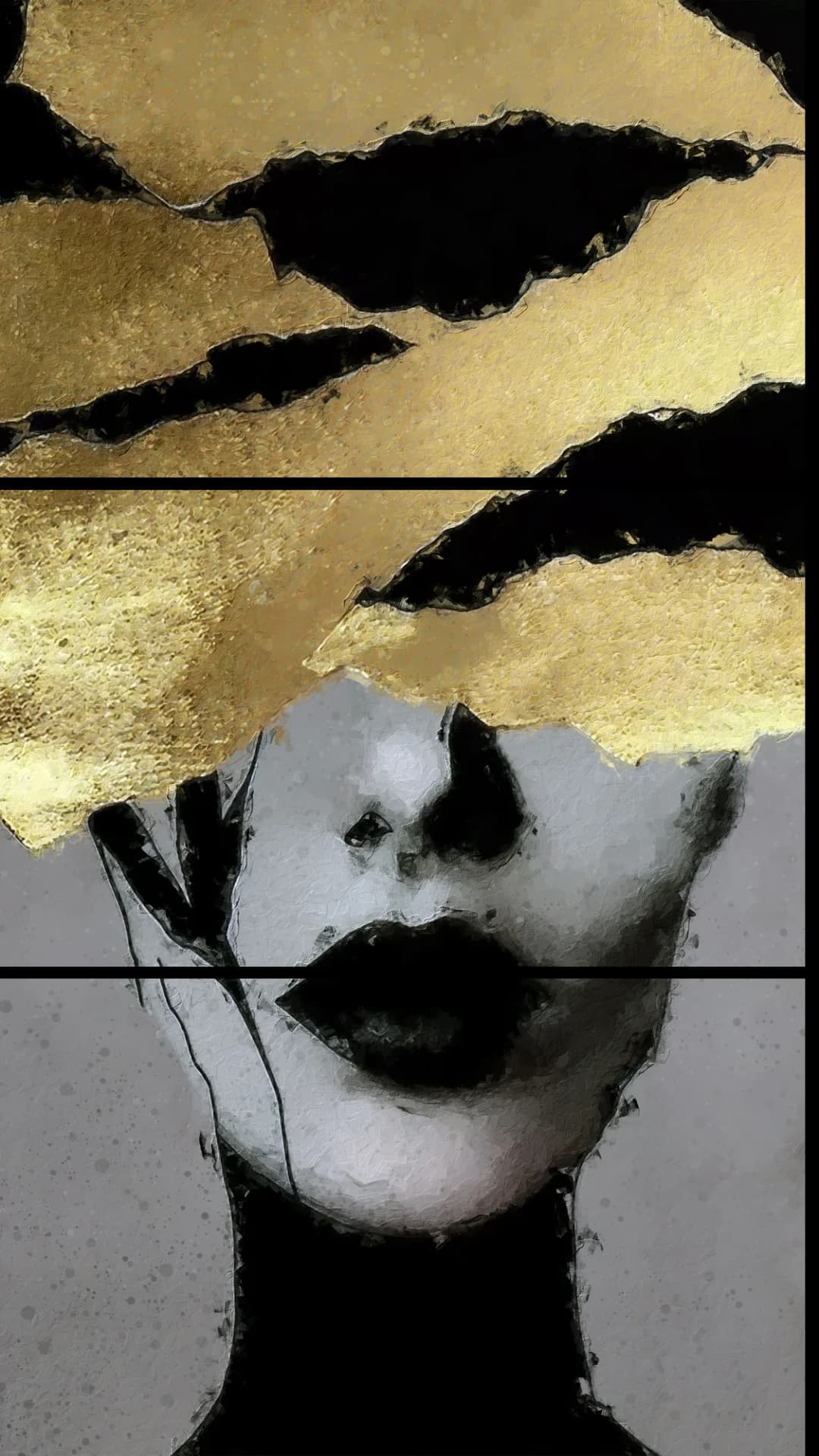 Gold Leaf Face Art – 3 Panels