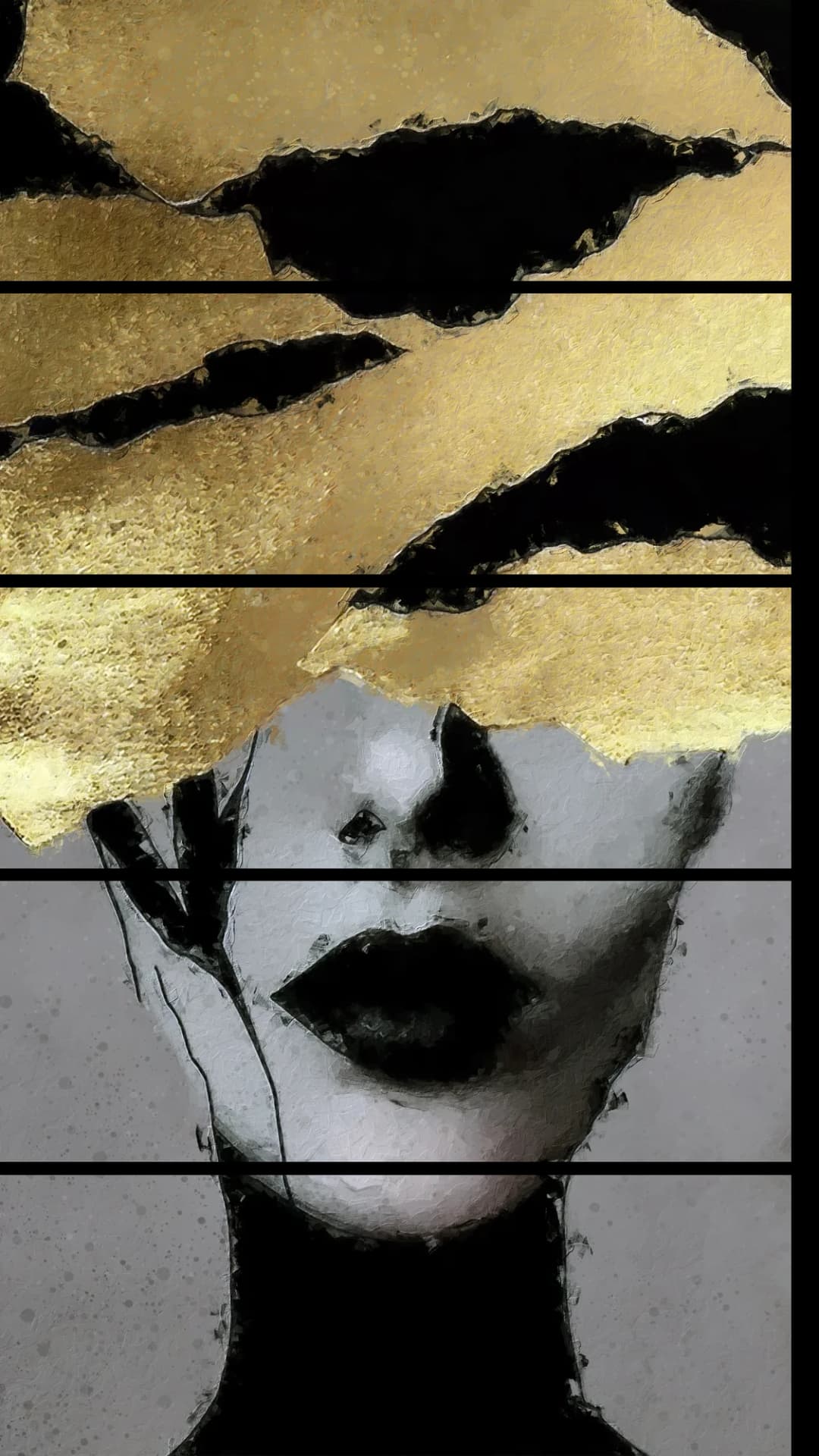 Gold Leaf Face Art – 5 Panels Straight