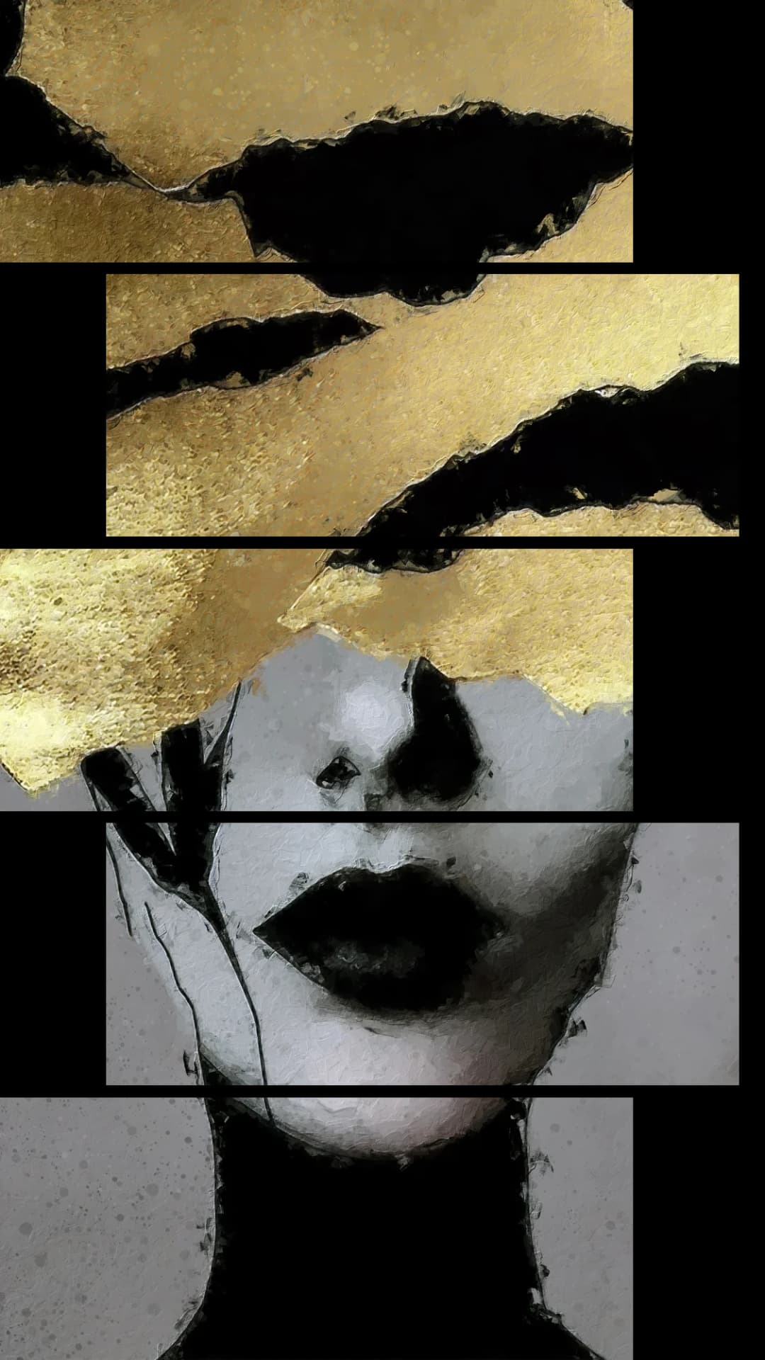 Gold Leaf Face Art – 5 Panels Up & Down