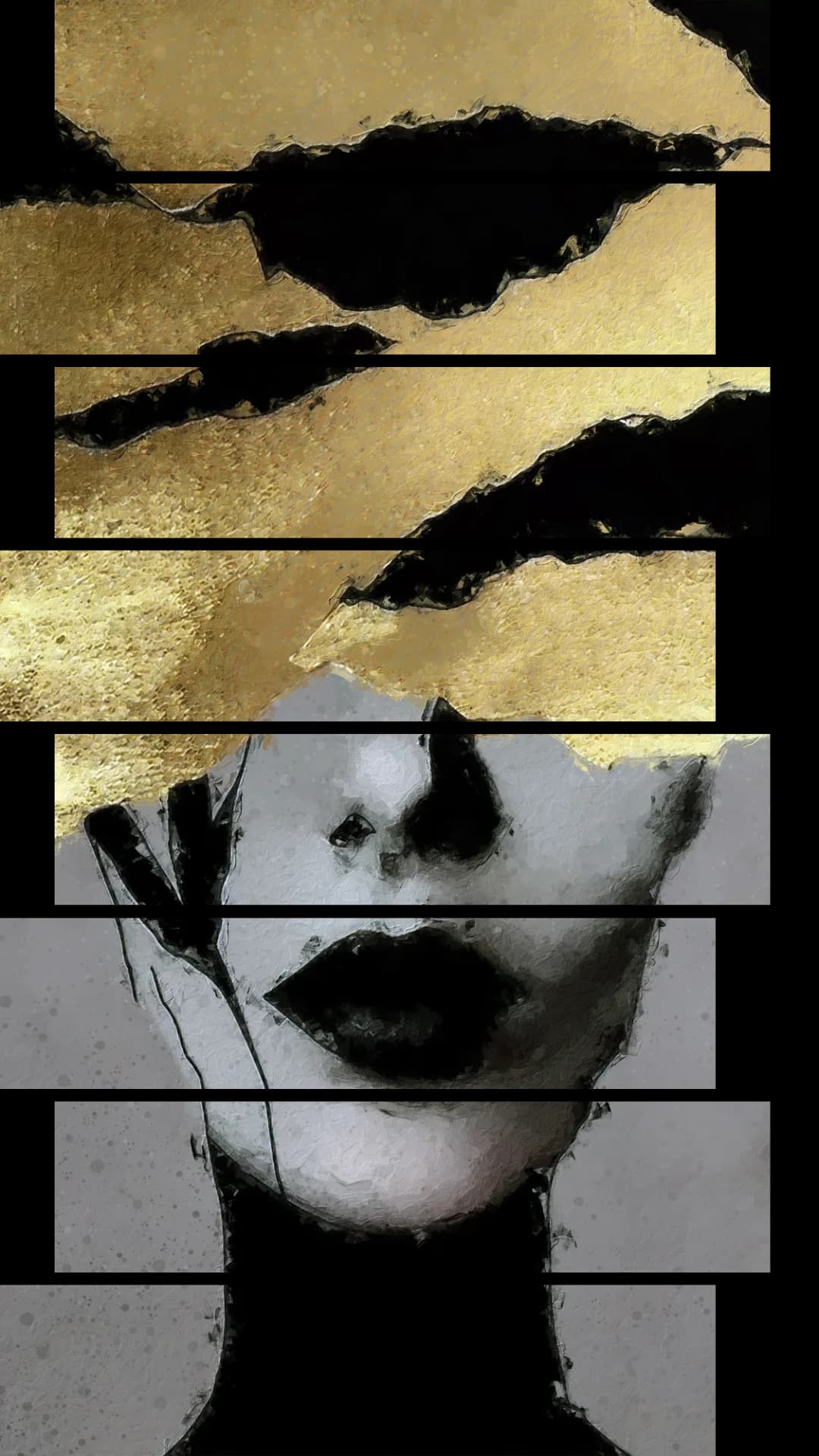 Gold Leaf Face Art – 8 Panels Up & Down